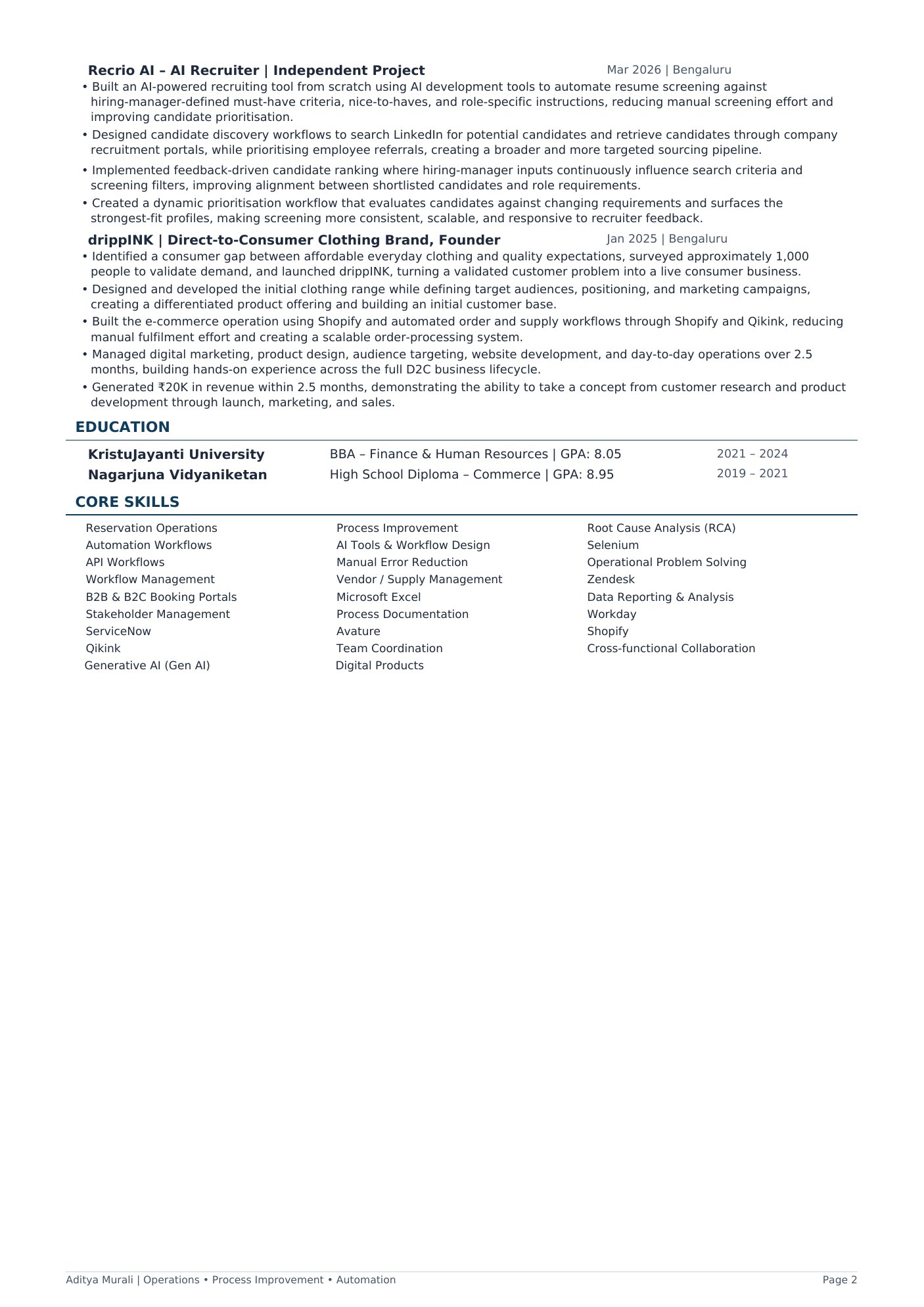 Resume page 2 of 2